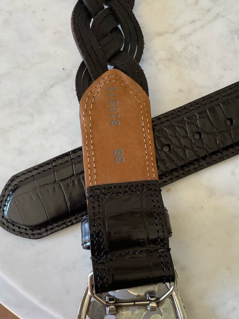 Vintage Brighton Black Leather Braided Belt with Ornate Buckle - Picture 4 of 8